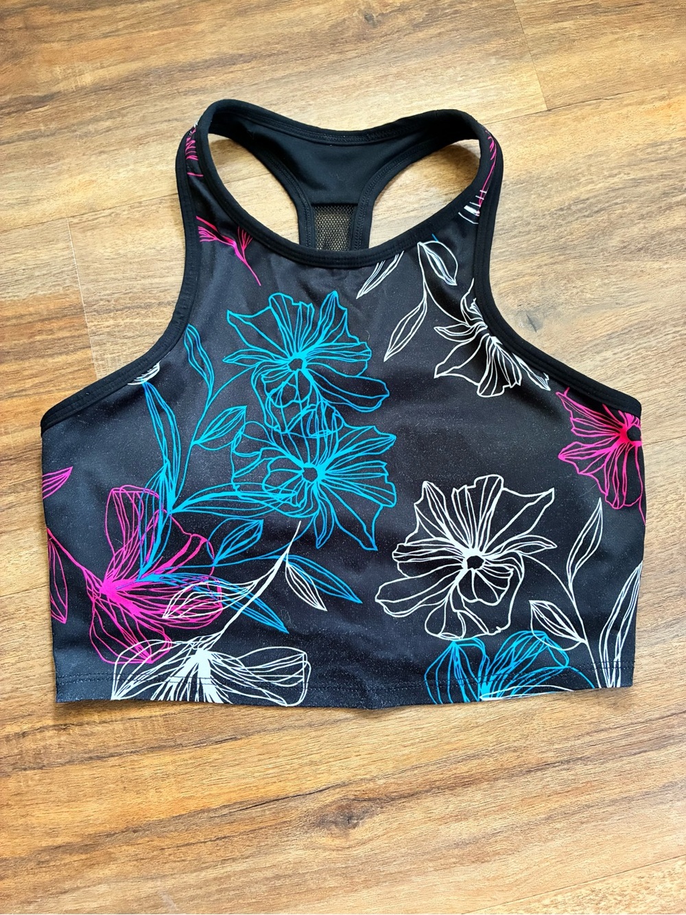 Fabletics Floral Racerback Long Line Sports Bra/Crop Tank